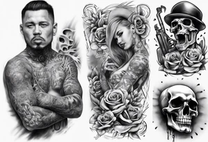 full stomach gangster sleeve realistic tattoo idea