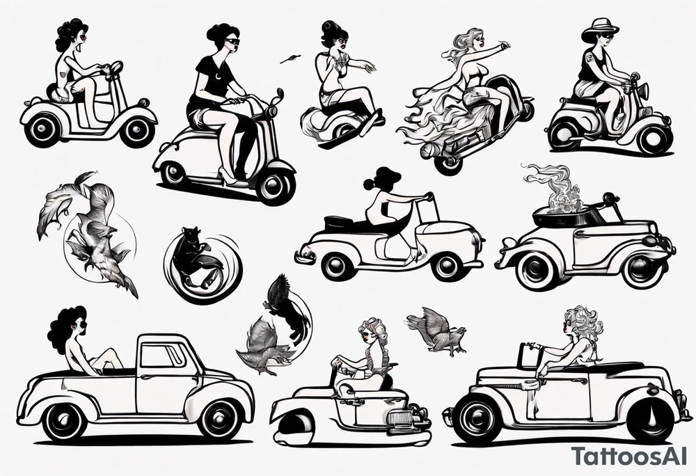 Betty boob riding car tattoo idea
