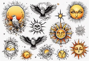 Eule 
 Sonne mit dem Schriftzug Sapere Aude tattoo idea