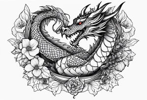 Dragon with September birth flower going up the spine tattoo idea