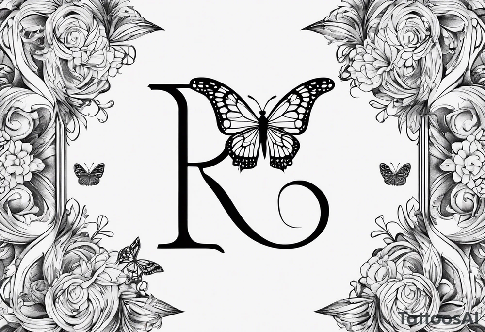 The initials R and S with a small butterfly on the S tattoo idea