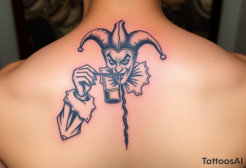 jester smoking and drinking in the other hand tattoo idea