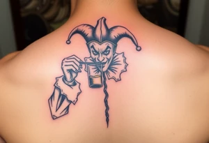 jester smoking and drinking in the other hand tattoo idea