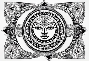 Mexican alien Sun and moon. Freeform rectangular sternum swirls with dots and stars tattoo idea