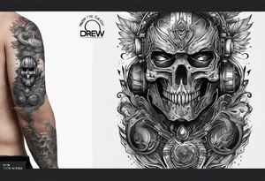 I want the name "Drew" with a space background tattoo idea