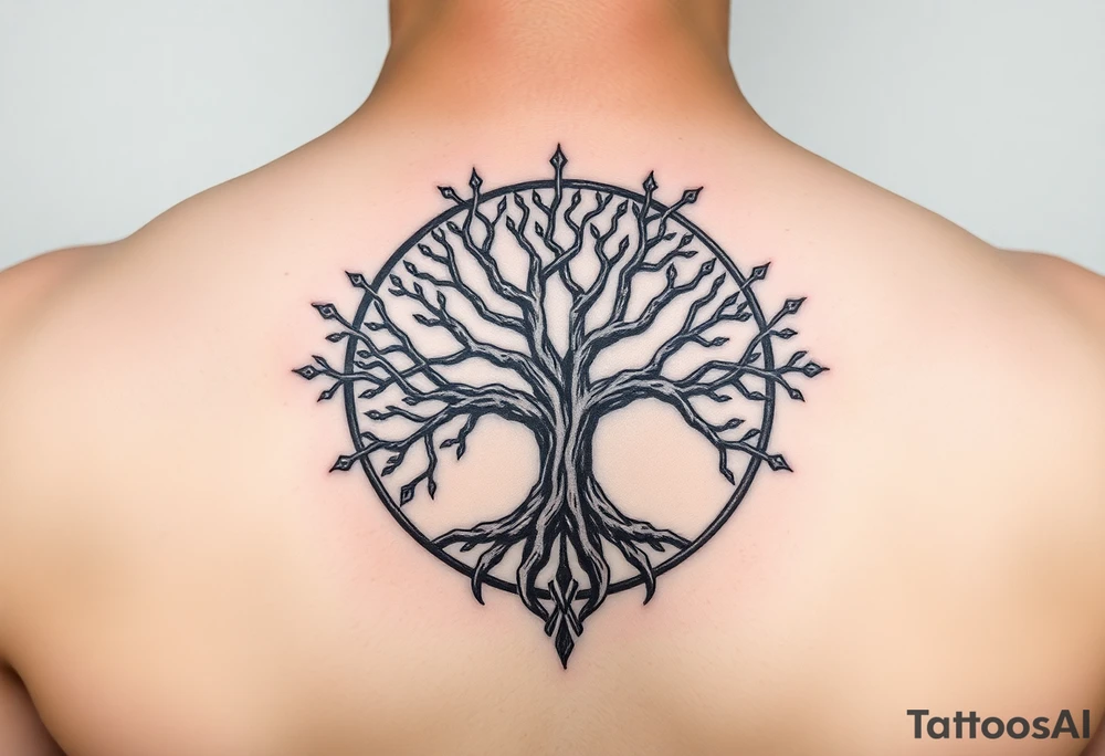 yggadrisl tree of life with circle tattoo idea