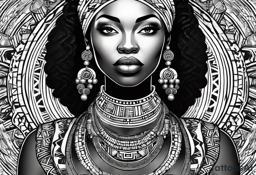 African woman shape only head with adinkra sign minimalist tattoo idea