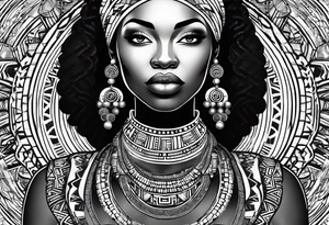 African woman shape only head with adinkra sign minimalist tattoo idea