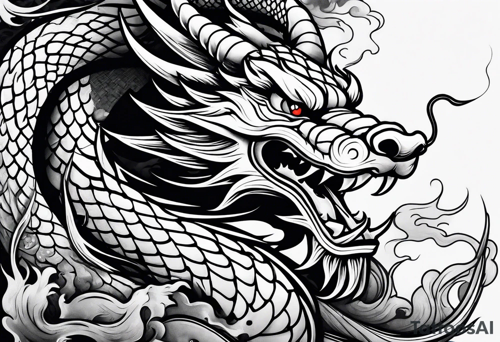 Traditional Chinese Dragon and smoke tattoo idea
