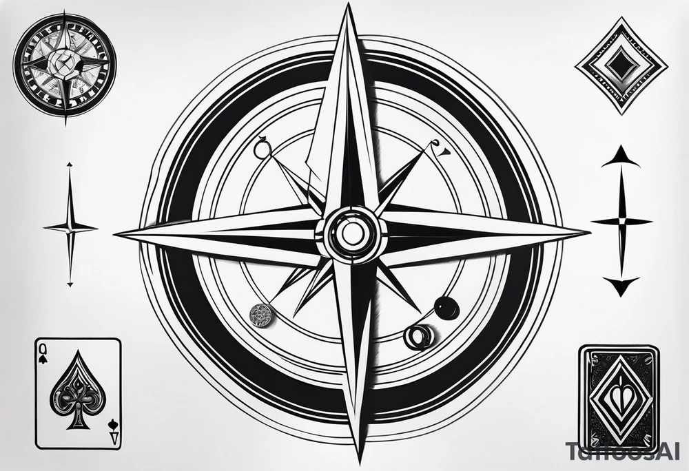 compass, playing cards, dice, horse, eagle sleeve tattoo idea
