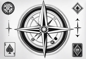 compass, playing cards, dice, horse, eagle sleeve tattoo idea