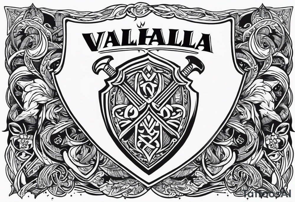 Valhalla sword shield axe heaven tattoo idea