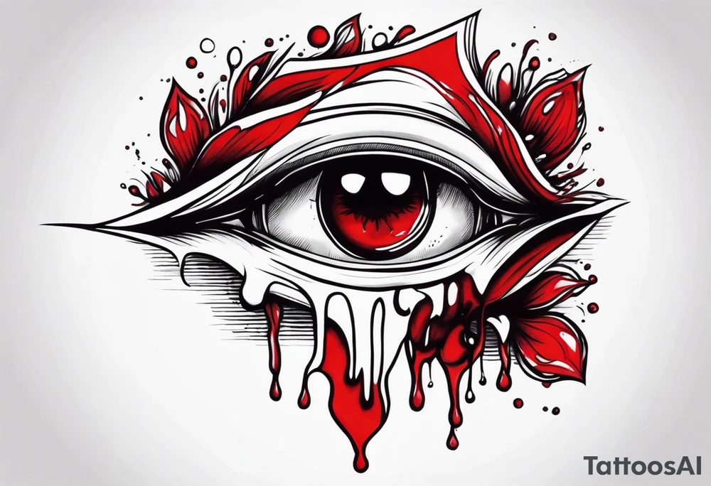 Bleeding tear flows to down from man's red eye sleeve tattoo design tattoo idea