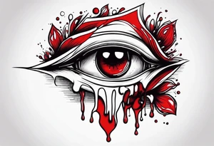 Bleeding tear flows to down from man's red eye sleeve tattoo design tattoo idea