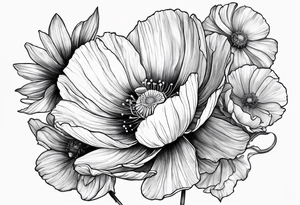 Cosmos, Poppy’s and Honeysuckle tattoo idea