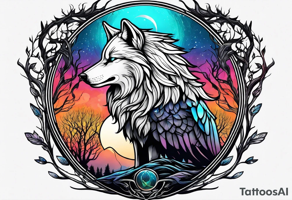 wolf raven and tree of life tattoo idea