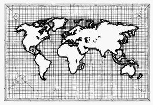 flat map of the earth with lines of a grid not shaded in with no bolding tattoo idea