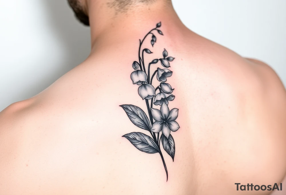 Lilly if the valley and larkspur intertwined tattoo idea