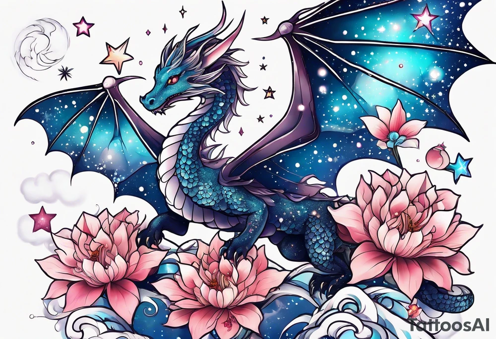 Constellation, wing , snow , cross , dragon female japan kawaii , flower tattoo idea