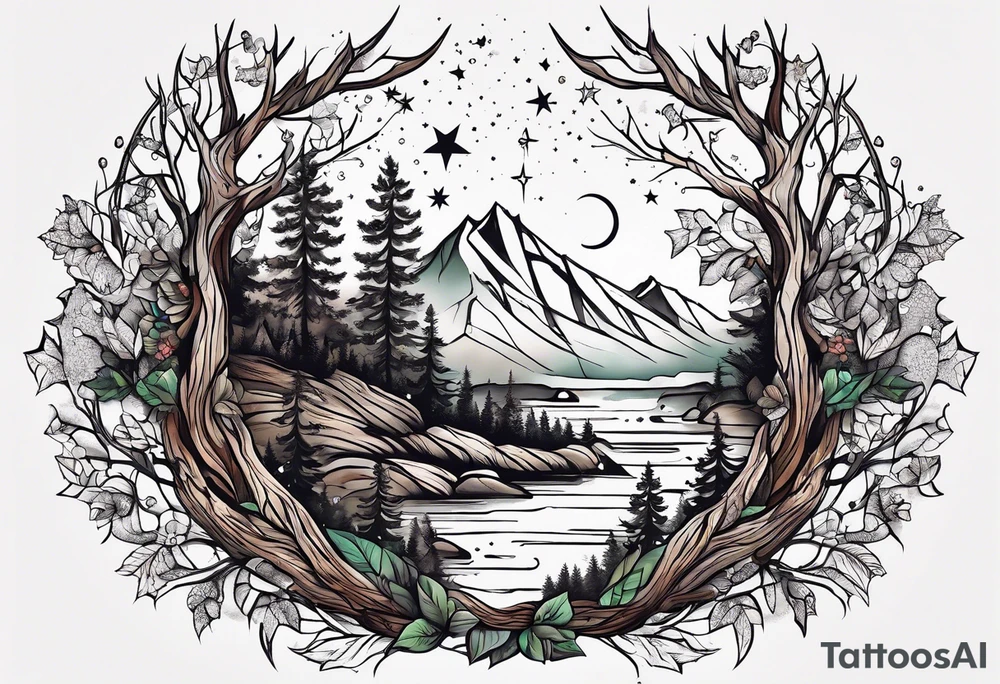 Woods nature stars family tattoo idea