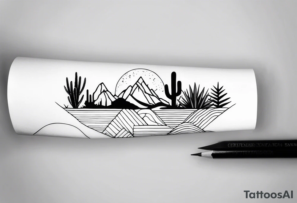 Mountains,  cactus,  forearm tattoo idea