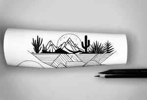 Mountains,  cactus,  forearm tattoo idea