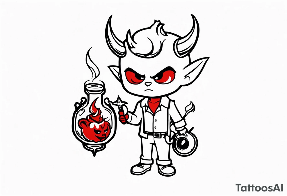 cute devil boy holding a timebomb tattoo idea