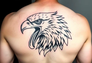 Give me a Neo traditional tattoo of a bald Eagle. Mouth open with tongue sticking out. tattoo idea