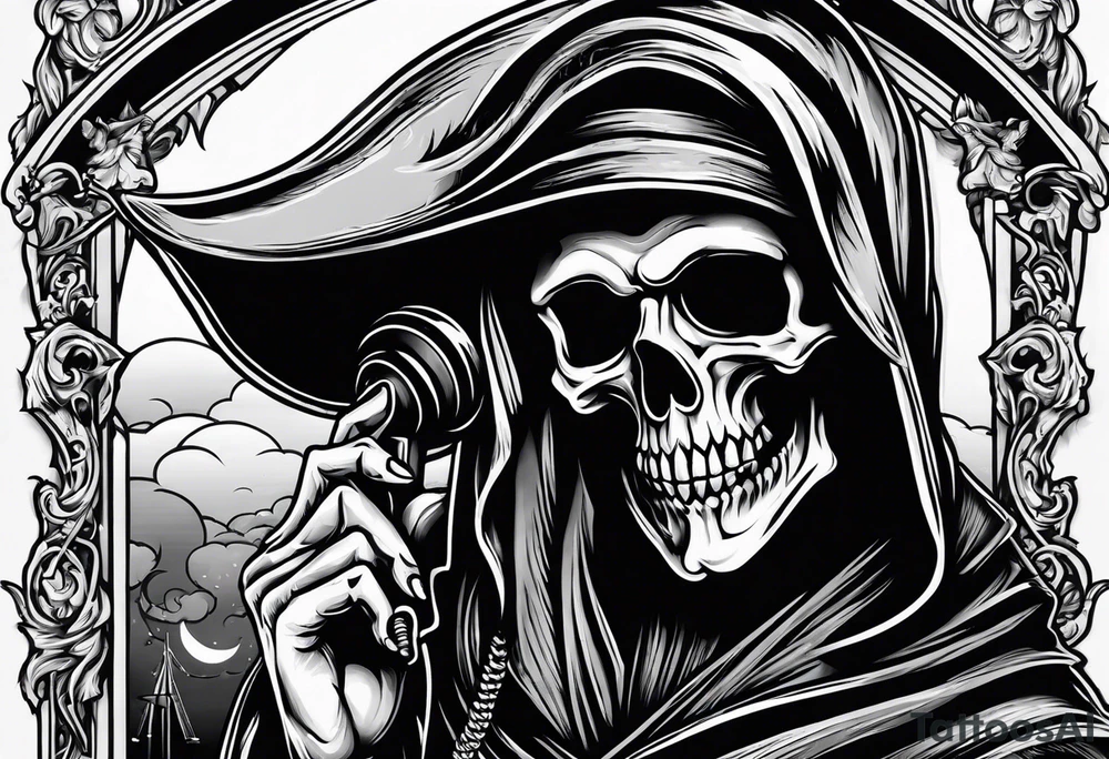 Grim reaper talking on a telephone tattoo idea