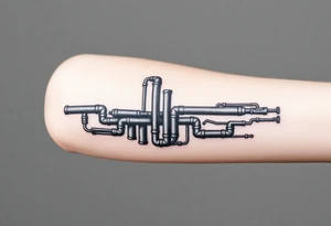 wide vertical System of thin pipes that transitions and transforms outwards of sides and end into thick, widespread 
veins of forearm tattoo idea