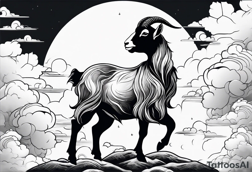 full body goat with clouds in japanese style tattoo idea