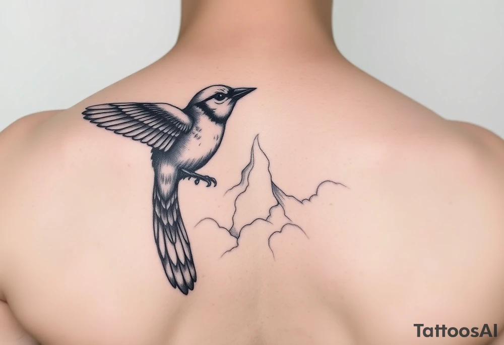 Bluejay, clouds, shining light to or from heaven tattoo idea