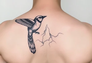 Bluejay, clouds, shining light to or from heaven tattoo idea