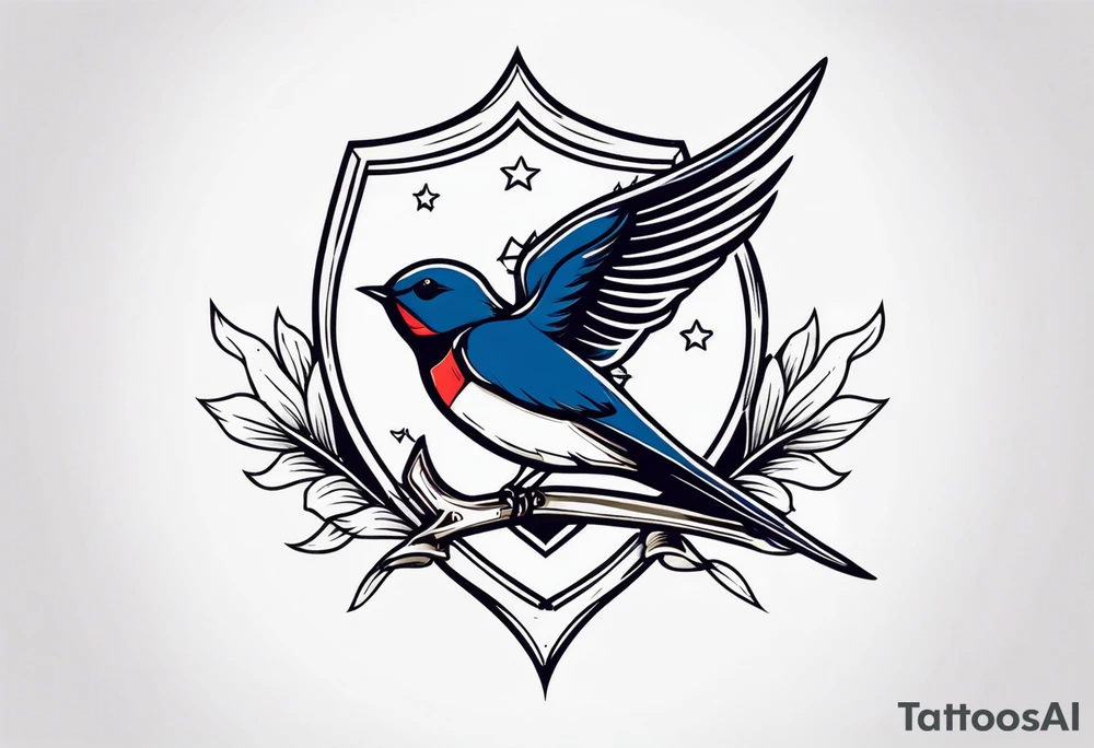 swallow holding flag tattoo idea