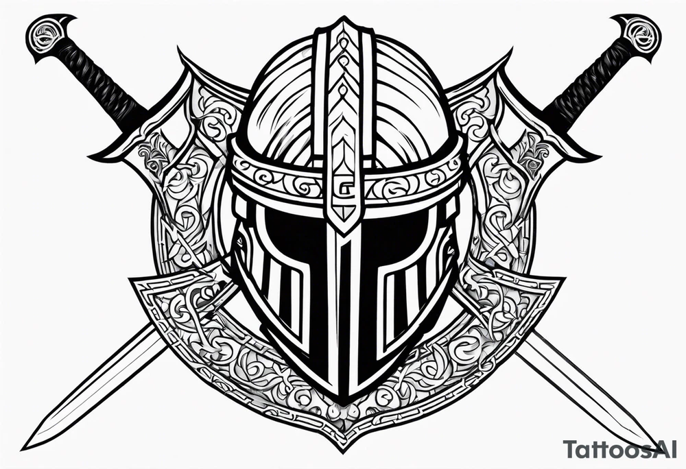 Valhalla viking helmet 
Sword shield tattoo idea