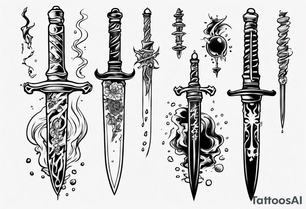 Dagger falling in a puddle tattoo idea