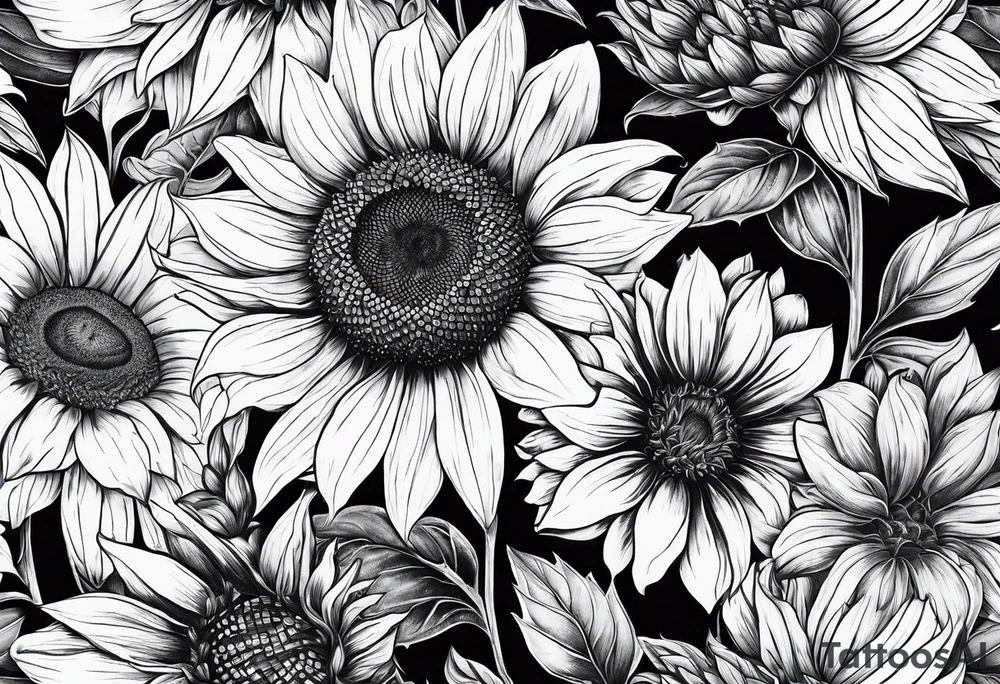 Wild flower garden sunflower tattoo idea