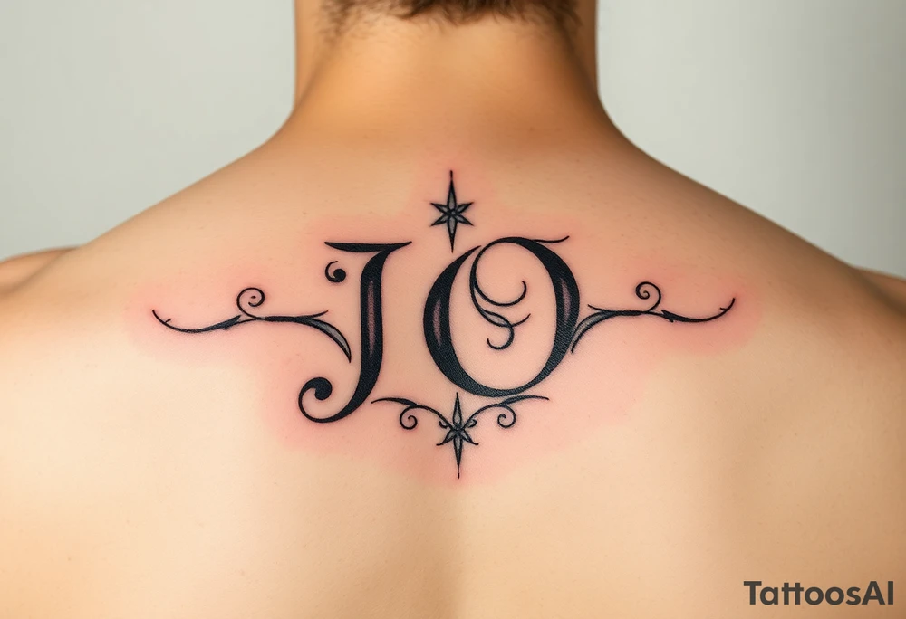J O initials made from blindfold tattoo idea