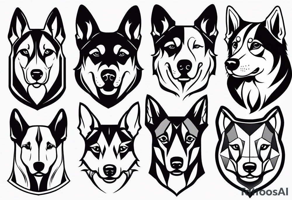 Variety of dogs faces traditional style flash sheet tattoo idea
