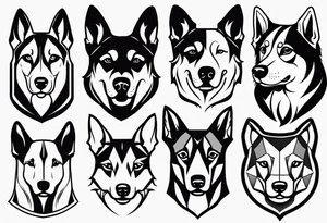 Variety of dogs faces traditional style flash sheet tattoo idea