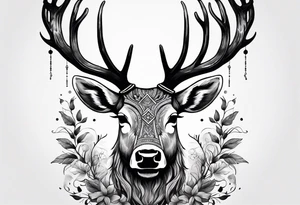 back tattoo of a front view reindeer with half the face as a skull tattoo idea