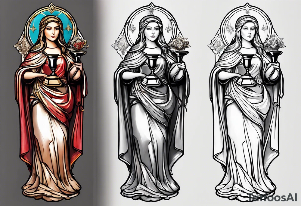 Saint Barbara  full body 
holding a chalice tattoo idea