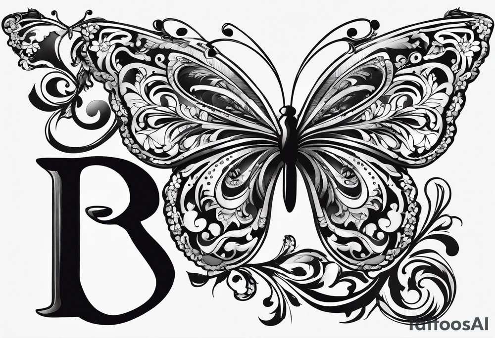 The initials R and S with a small butterfly on the S tattoo idea