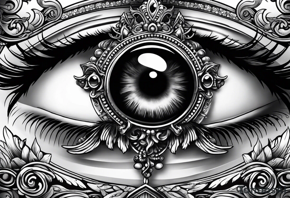 big eye with wings and crown tattoo idea
