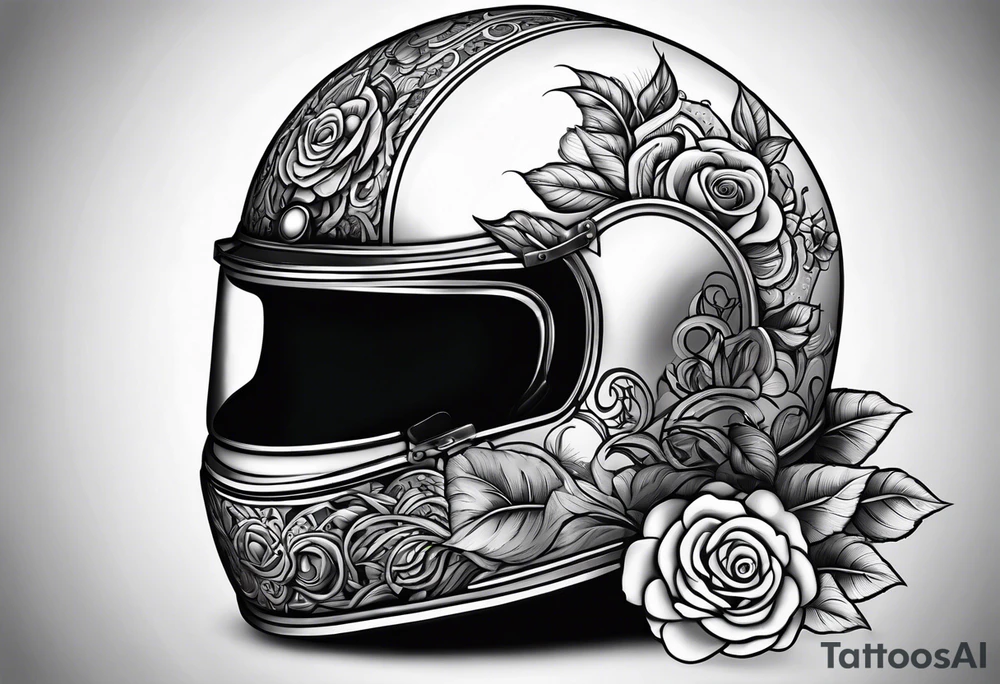Temple helmet with roses tattoo idea