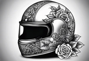 Temple helmet with roses tattoo idea