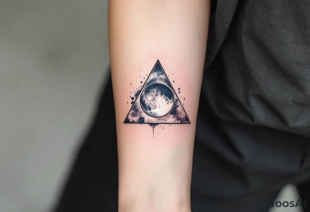 A triangle with a lunar cycle inside, shaded in black and silver, symbolizing phases and intuition. tattoo idea