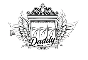 Slot machine with 777 and the word Daddy with angel wings tattoo idea