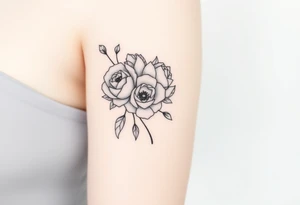 rose and peony bouquet tattoo idea