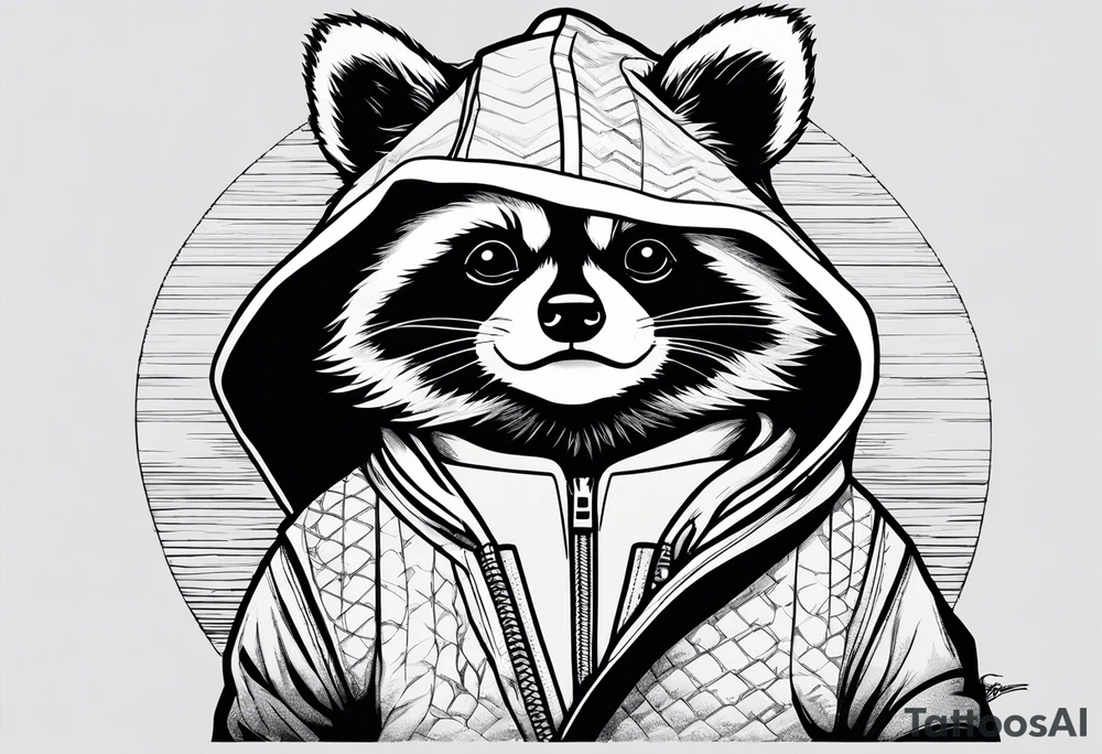 raccoon wearing a Superman hoodie tattoo idea